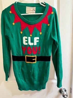Women’s Green 'Elf You!' Holiday Sweater